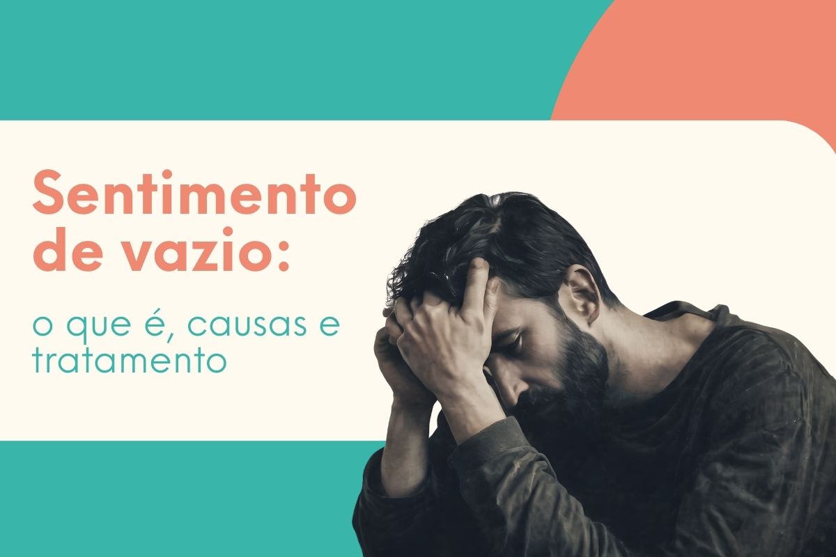 Homem com expressão de sofrimento emocional, segurando a cabeça com as mãos, representando o sentimento de vazio emocional.