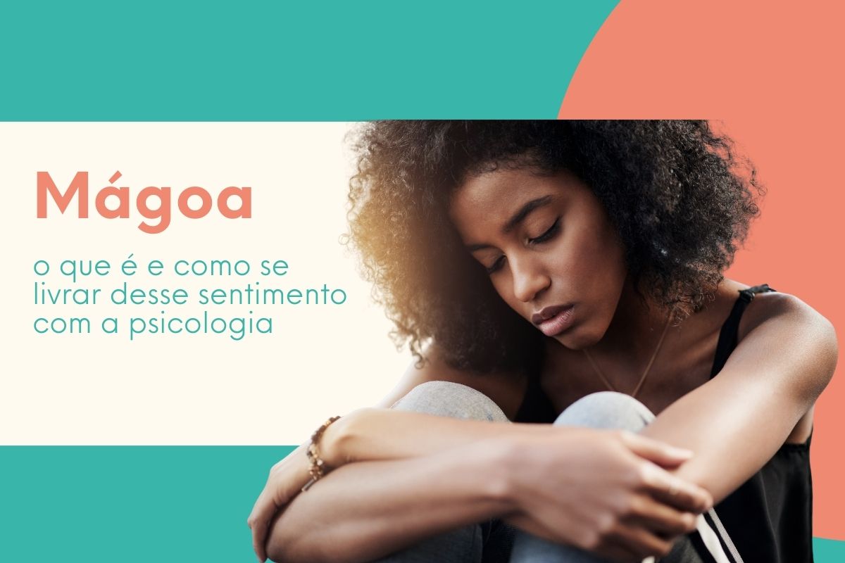 Mulher sentada abraçando as pernas com expressão triste, representando a mágoa emocional e o sofrimento psicológico