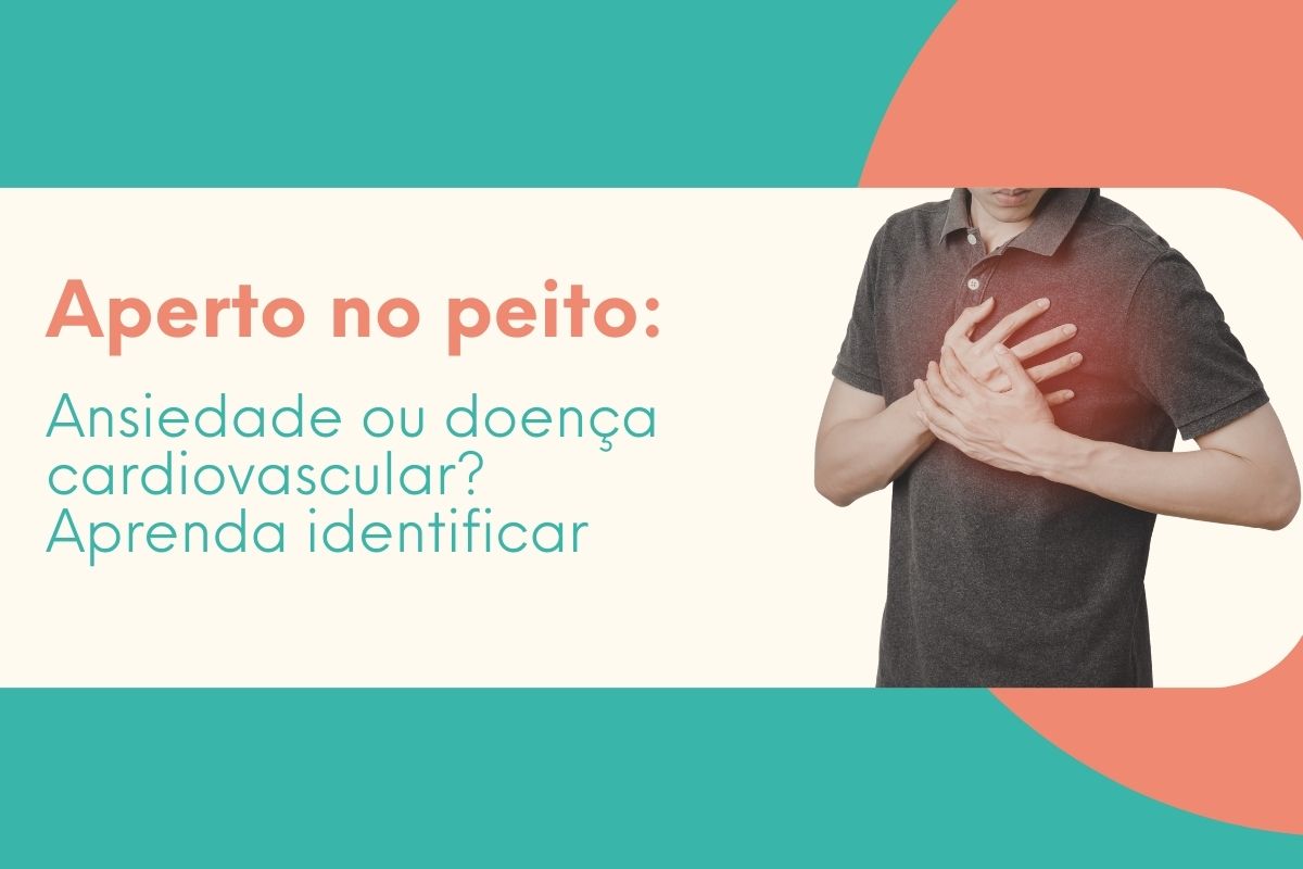 Homem com a mão no peito sentindo dor, ilustrando sintomas de ansiedade ou problema cardiovascular.