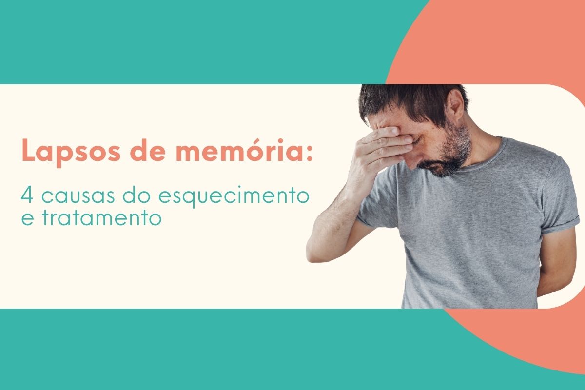Homem com expressão de preocupação levando a mão ao rosto representando lapsos de memória e esquecimento