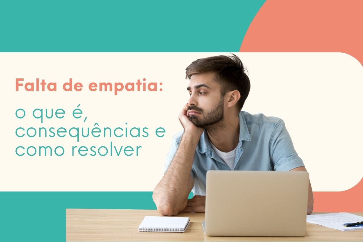 Homem sentado à mesa com notebook, apoiando o rosto na mão, ilustrando a falta de empatia e suas consequências no ambiente pessoal e profissional.
