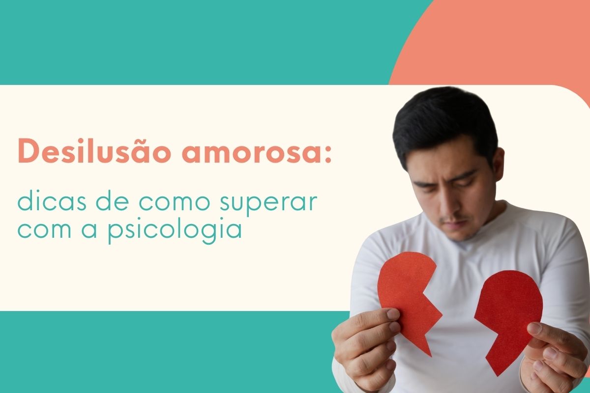 Homem triste segurando um coração partido de papel, representando a desilusão amorosa e o sofrimento emocional após um término.