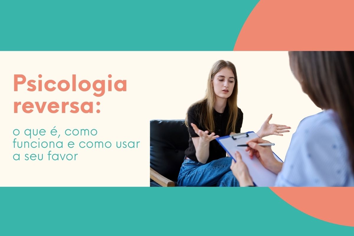 Sessão de terapia ilustrando psicologia reversa com paciente conversando com profissional.