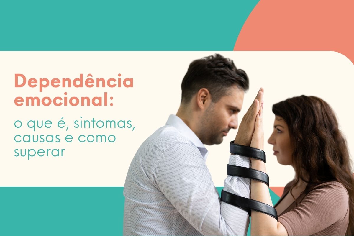 dependencia emocional Casal frente a frente com braços simbolicamente presos, representando dependência emocional, controle afetivo e dificuldade de autonomia no relacionamento.