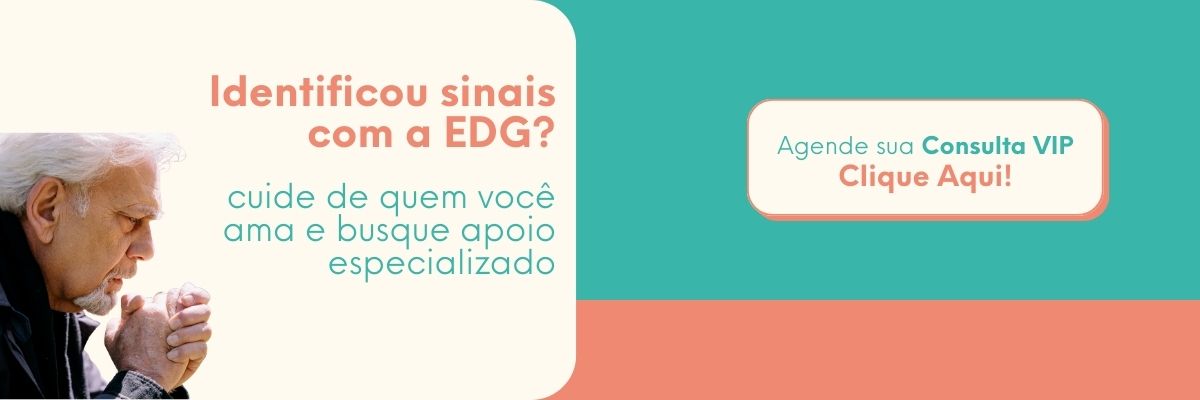 whatsapp Idoso pensativo com as mãos entrelaçadas ao lado de botão para agendar consulta VIP, representando avaliação da depressão geriátrica e cuidado psicológico.