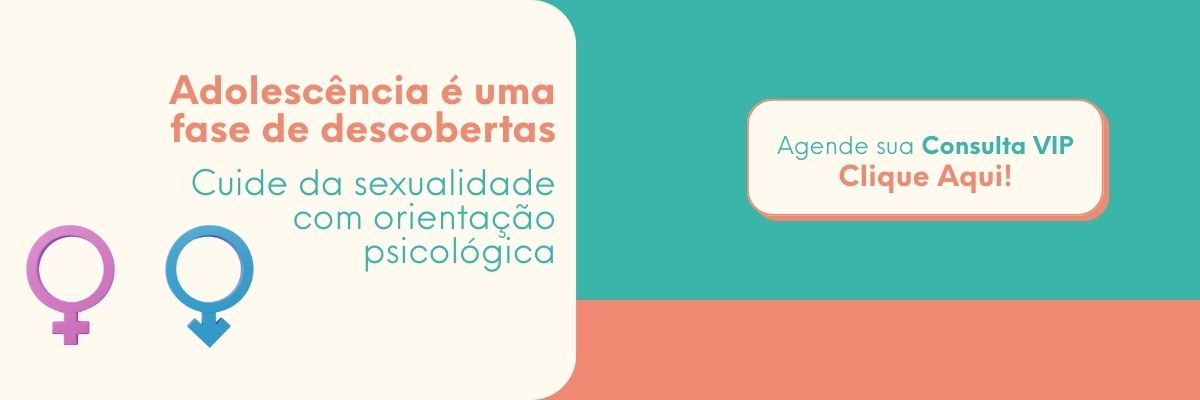 whatsapp Banner educativo sobre sexualidade na adolescência com símbolos feminino e masculino e texto informativo