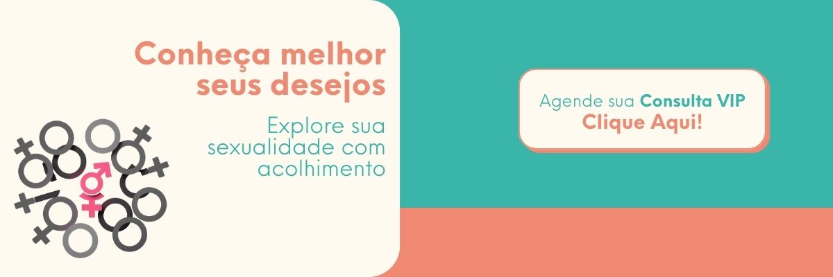 whatsapp Banner sobre autoconhecimento e sexualidade com símbolos de gênero e chamada para agendamento de consulta profissional