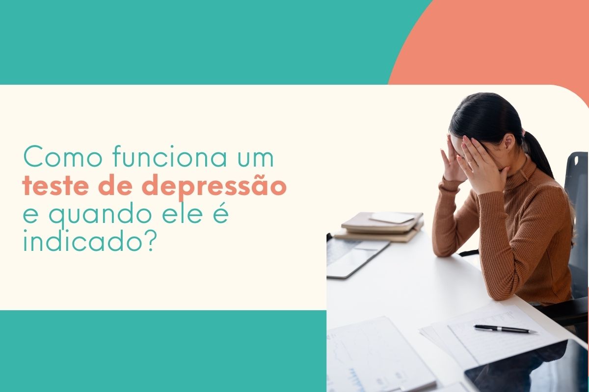 teste de depressao Mulher sentada à mesa demonstrando sinais de tristeza e exaustão emocional, representando a aplicação de teste de depressão e avaliação psicológica.