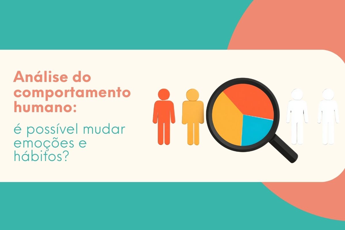 Ilustração com pessoas e lupa analisando gráfico, representando a análise do comportamento humano e mudança de hábitos