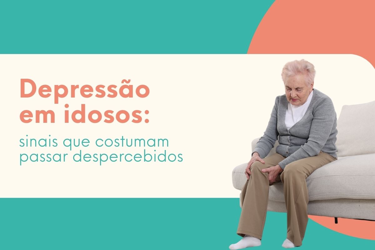 depressao em idosos Idosa sentada em um sofá com expressão de tristeza, representando sinais silenciosos da depressão em idosos