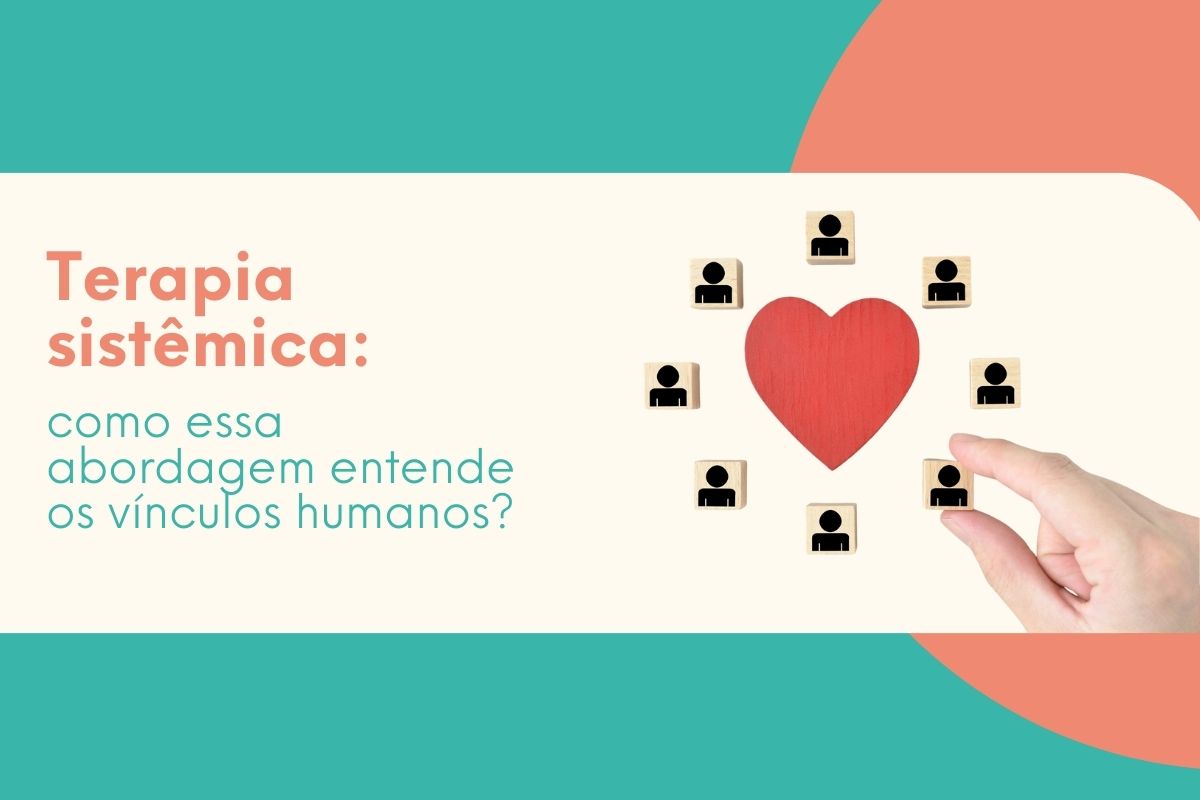 Coração vermelho cercado por ícones de pessoas, representando a terapia sistêmica e os vínculos humanos