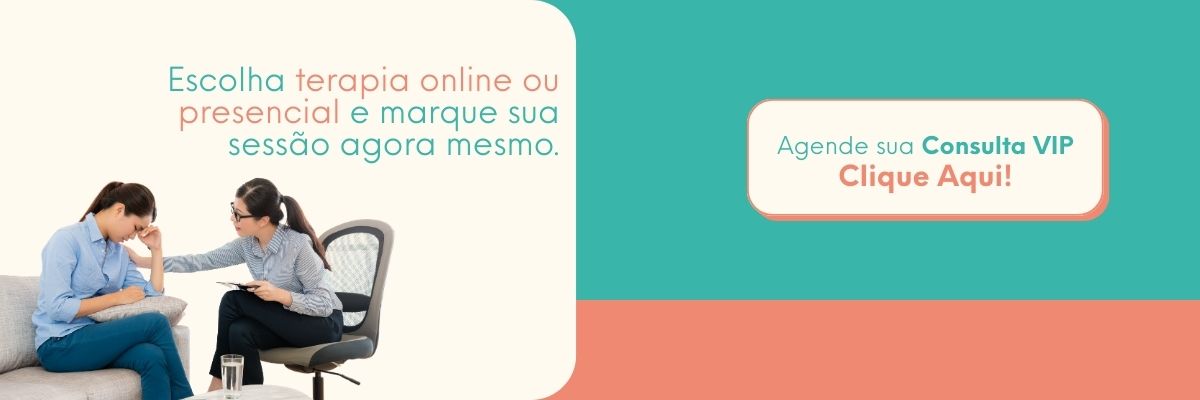 whatsapp Banner de terapia online ou presencial com psicóloga atendendo paciente e botão para agendar consulta VIP