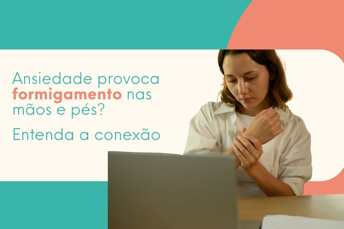 Mulher segurando o pulso com desconforto representando formigamento causado pela ansiedade