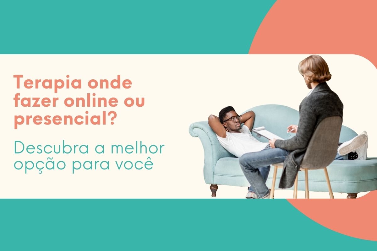 Sessão de terapia com psicóloga atendendo paciente em sofá, ilustrando terapia online ou presencial