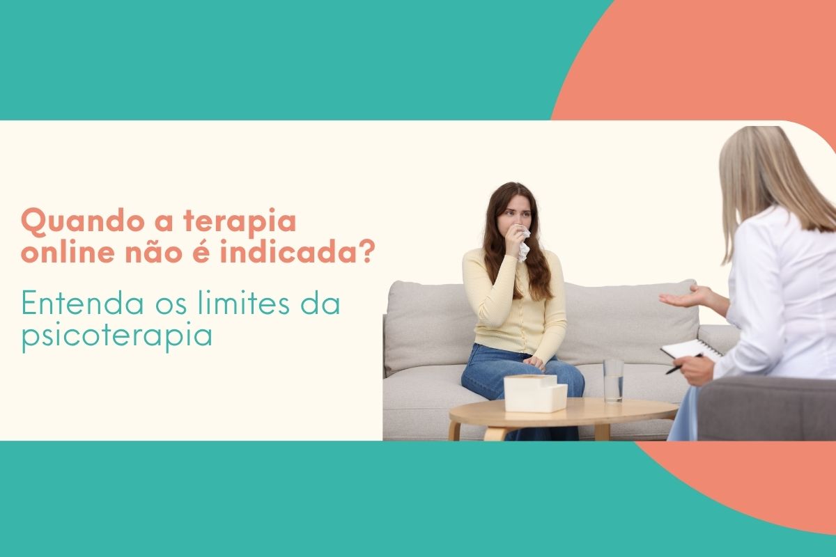 Paciente emocionada em sessão com psicóloga, representando situações em que terapia online pode não ser indicada