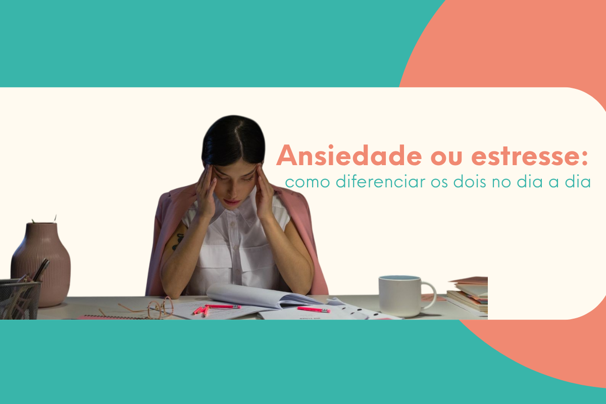 mulher passando por um episódio de estresse ou ansiedade, tentando entender a diferença