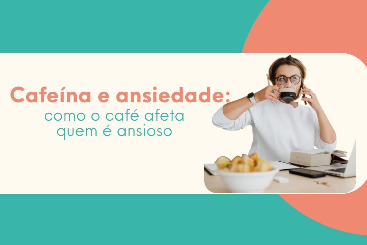 mulher com um café na mão em um dia super agitado percebendo a relação entre cafeína e ansiedade