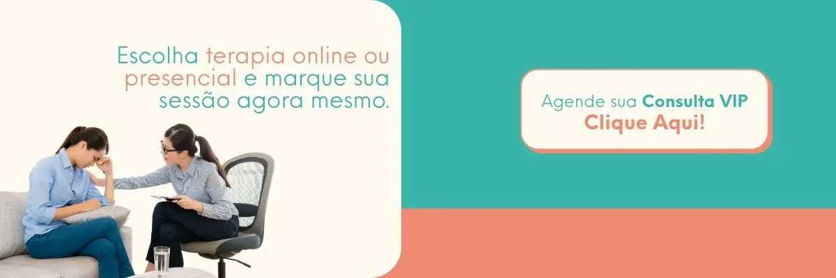 whatsapp Banner de terapia online ou presencial com psicóloga atendendo paciente e botão para agendar consulta VIP